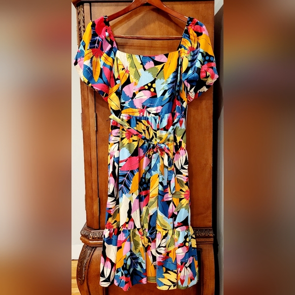 NWT-💚❤️💙Julia Jordan-Multi Colored Puffy Sleeves Can Can Summer Dress Size 12 - Picture 1 of 16